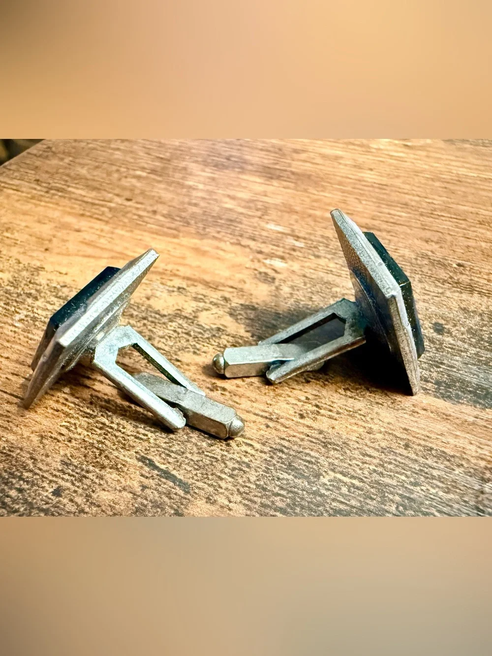 Men's Black Onyx Rectangle Cufflinks with Silver Frame